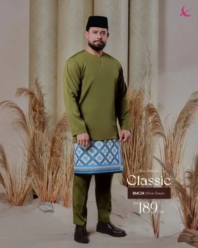 BAJU MELAYU CLASSIC - OLIVE GREEN (34)