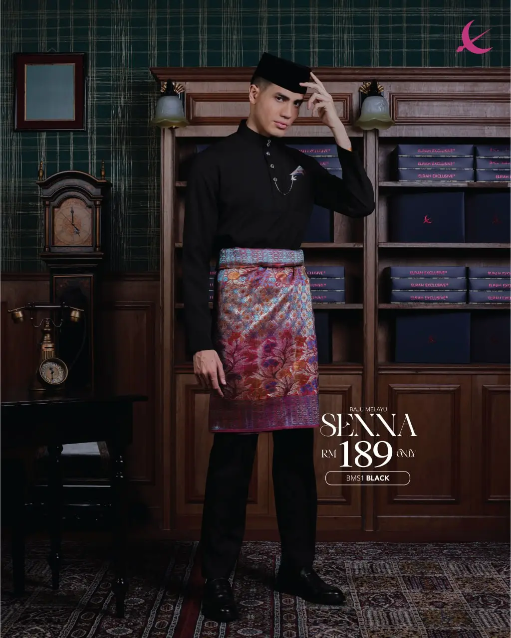 BAJU MELAYU SENNA - BLACK (1)