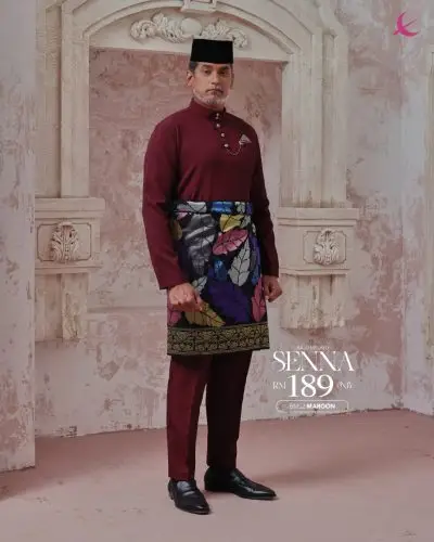 BAJU MELAYU SENNA - MAROON (2)